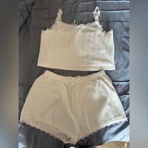 Amazon Women's White Lace-Trim Two-Piece Pajama Set